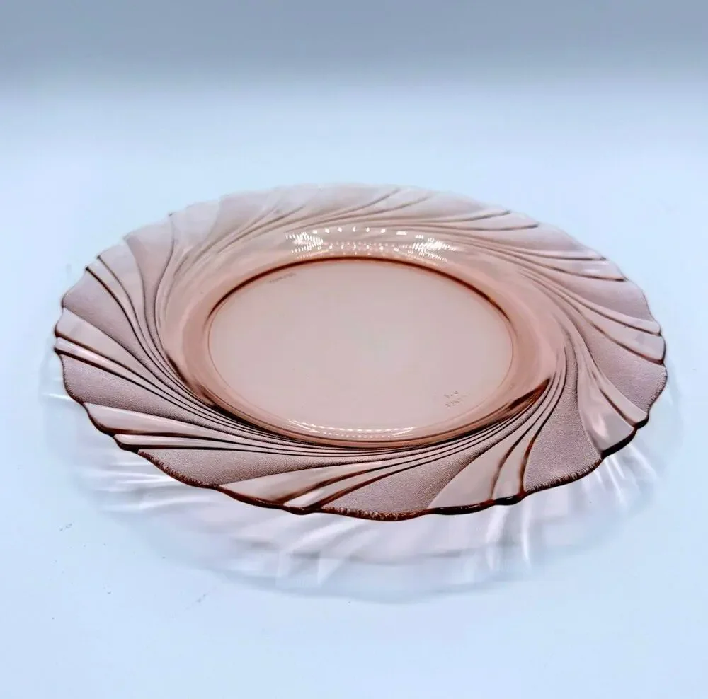 Vintage Set of 8 Arcoroc France Rosaline Pink Swirl 9” Dinner Plates